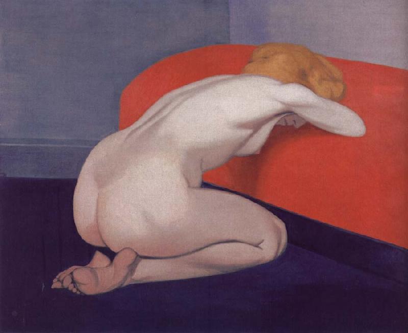 Felix Vallotton Nude Kneeling against a red sofa oil painting image